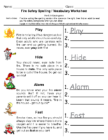 Fire Safety Spellingt Pre-K to Kindergarten