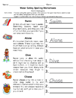 Water Safety Spelling Pre-K-kindergarten